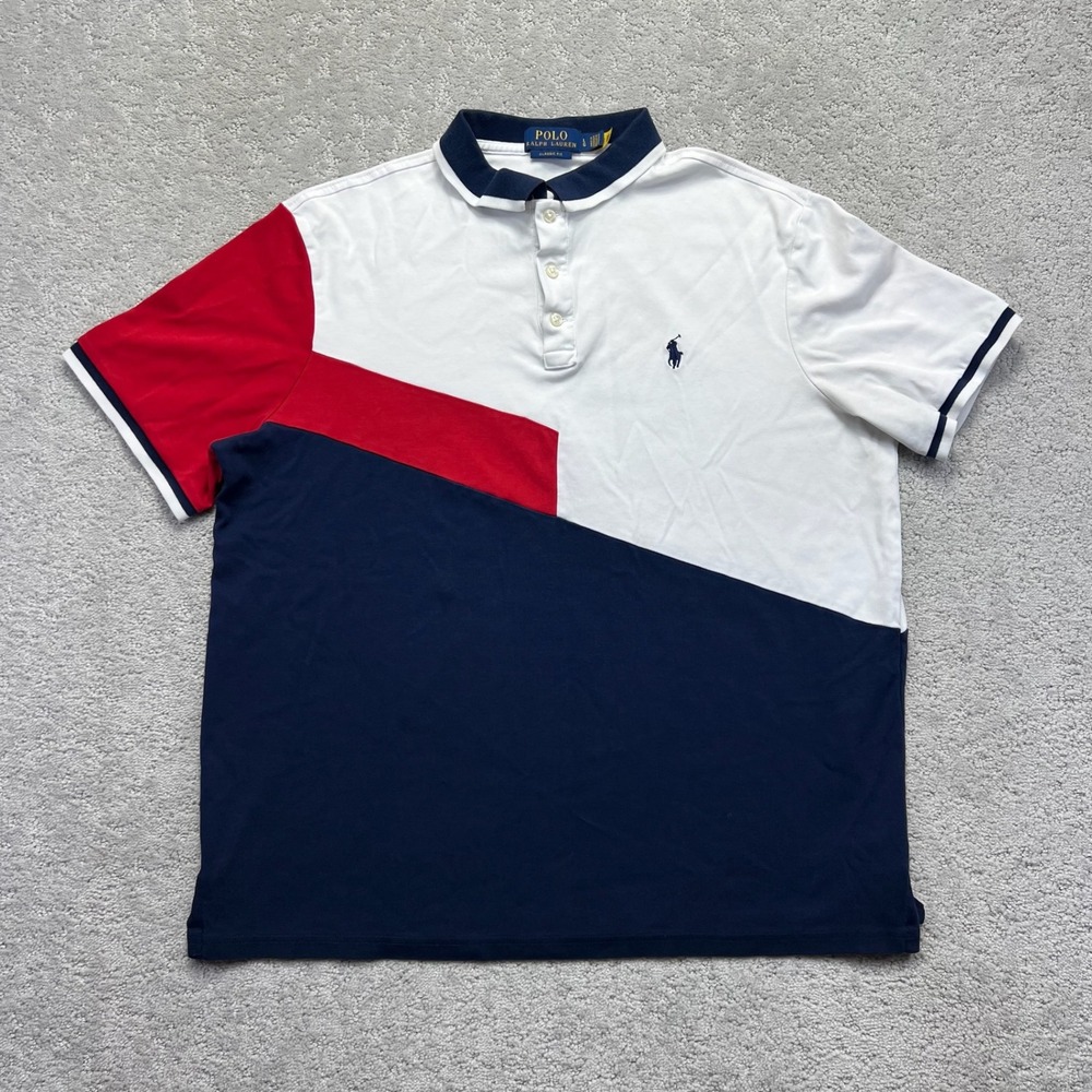 Polo Ralph Lauren Polo Shirt Mens Large Red White Blue Colorblock Classic Fit